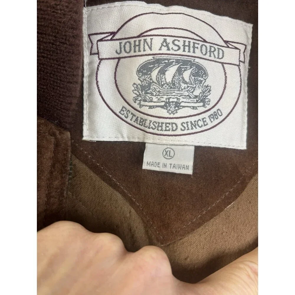 John Ashford Bomber Jacket Mens XL 90s Leather Suede Coat Brown Classic 🤎 - Picture 4 of 7